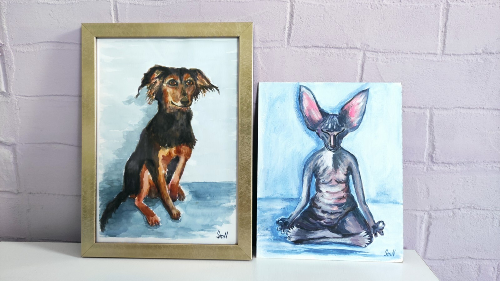 Original Art Meditation Cat Portrait Relax Pet Outsider Painting Kitten Zen