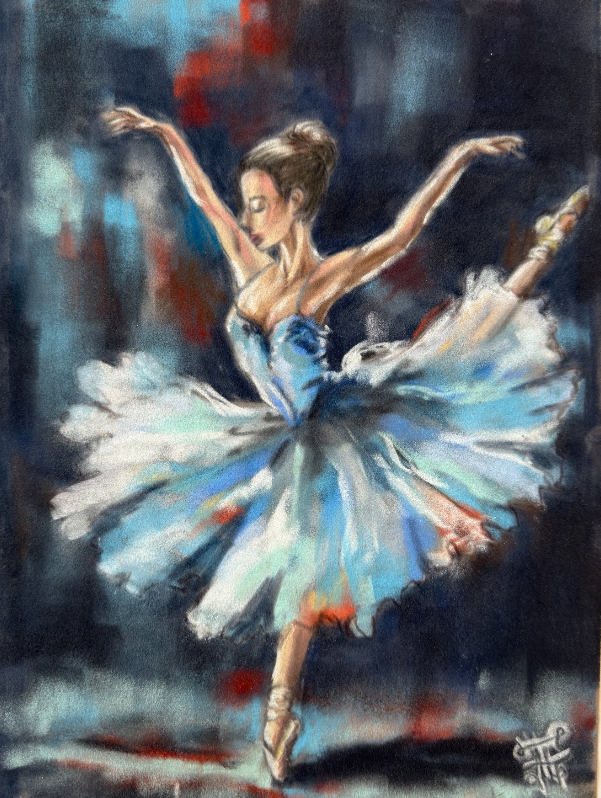 Ballerina Original Art Woman Painting Pastels Art Dance Large Artwork Girl Art