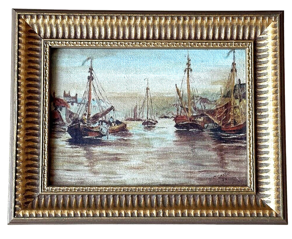 Marine Art Miniature Oil On Canvas Painting Signed & Dated By C. Carter. Framed.