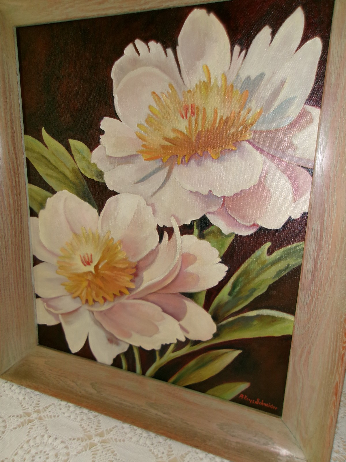 Stunning 1930’s Floral Oil Painting~Peony~Signed~Aloys Schneider~Rochester N.Y.