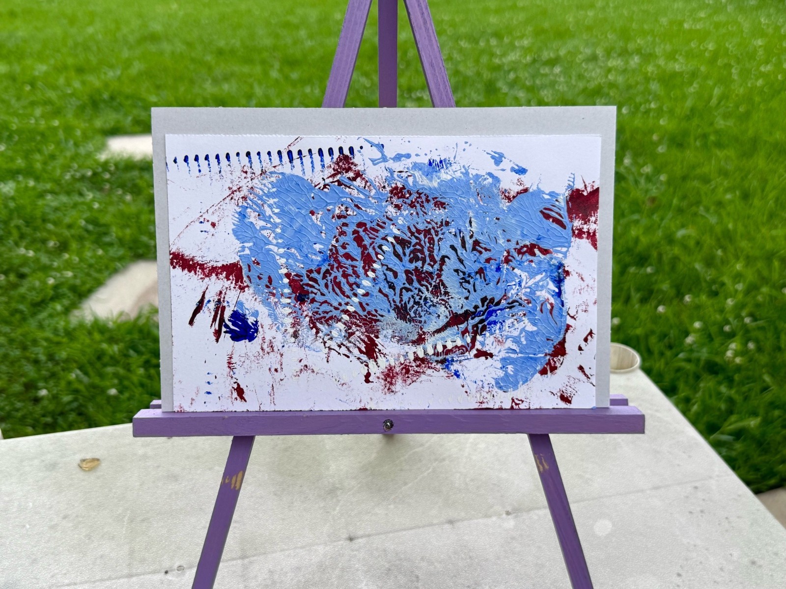 «Paper Bag» Blue and Red Small Abstract 8.5 x 5.5in Painting