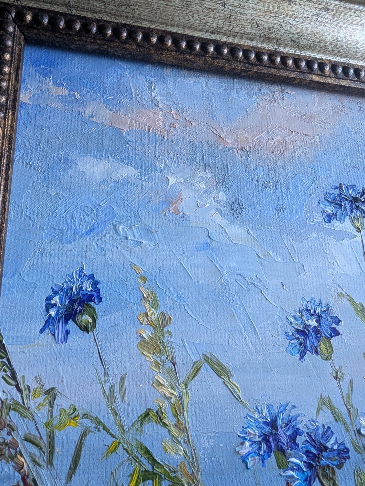 Cornflowers, Daisies, Poppies ORIGINAL OIL Painting WILDFLOWERS impasto 10″x 8″