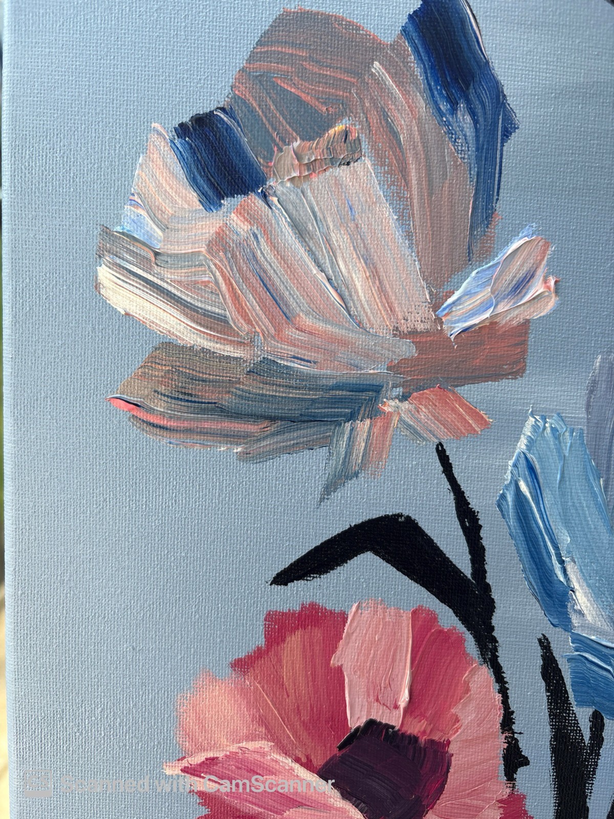 Impasto Pink Blue Flowers Original Acrylic Painting 11×14 Signed Canvas Art