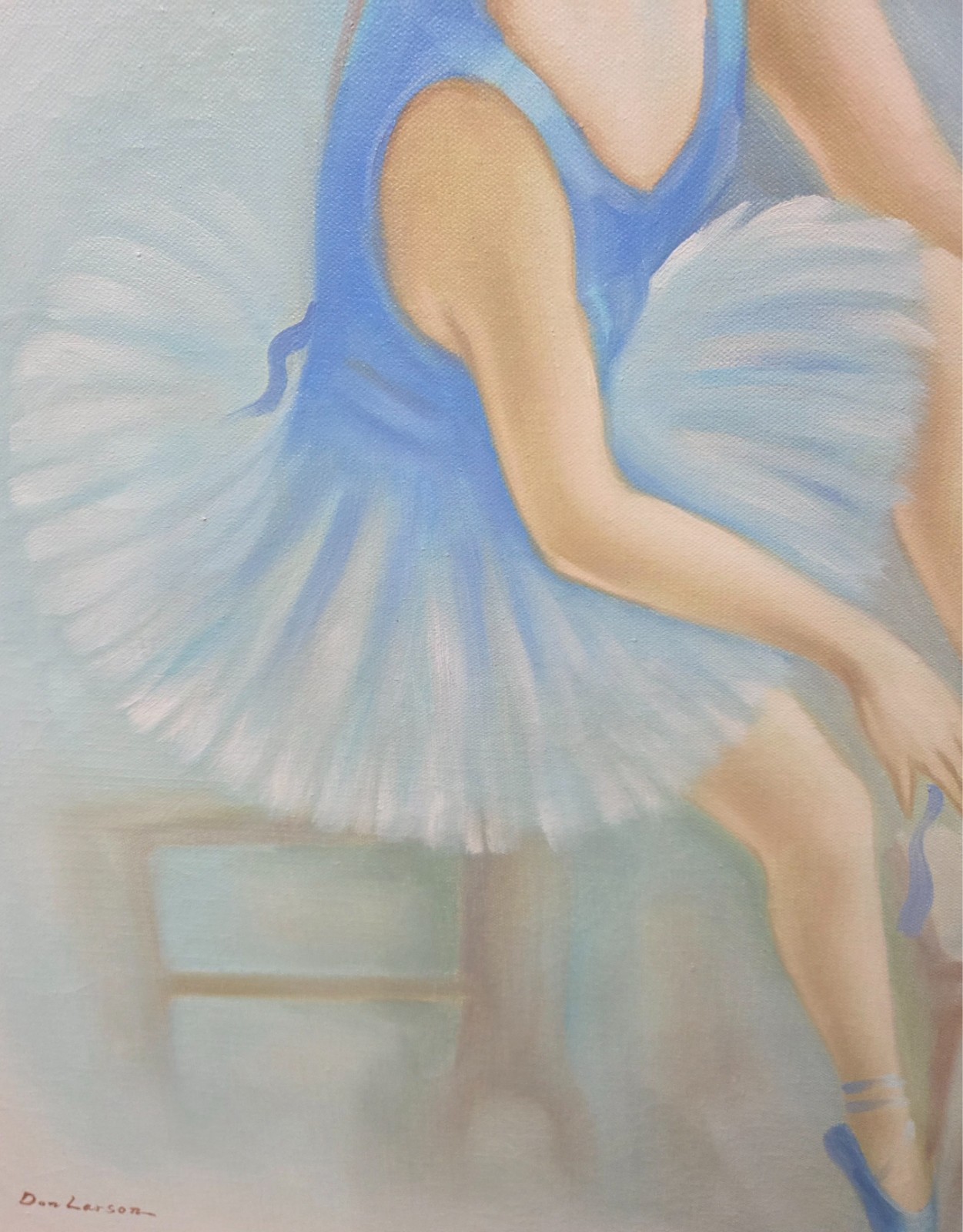 Ballet Dancer Original Framed 1980s Ballerina Oil Painting by Artist Don Larson