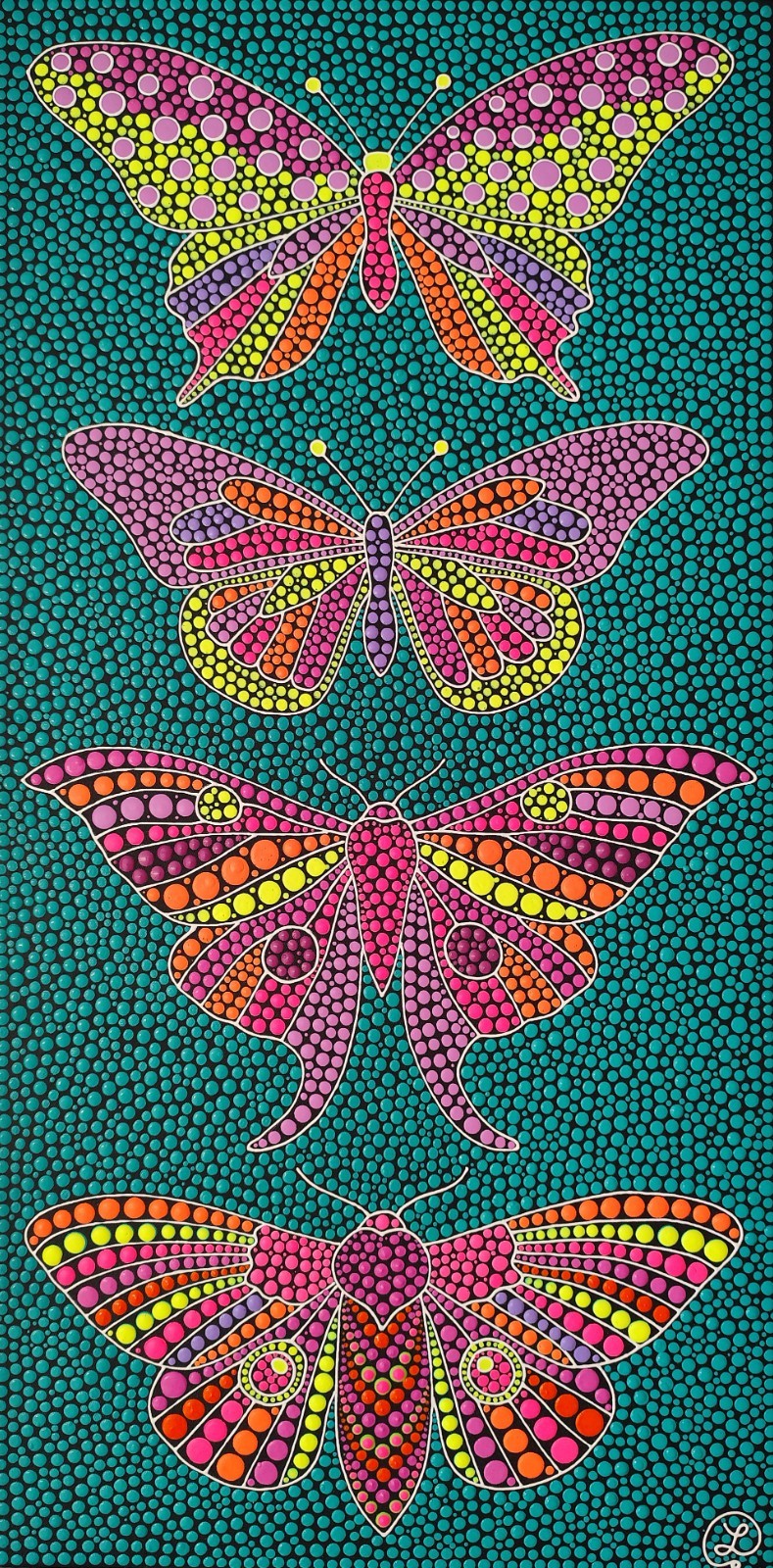 Colorful Butterfly Painting, Boho Wall Art, Original Acrylic Canvas 16 * 31 in