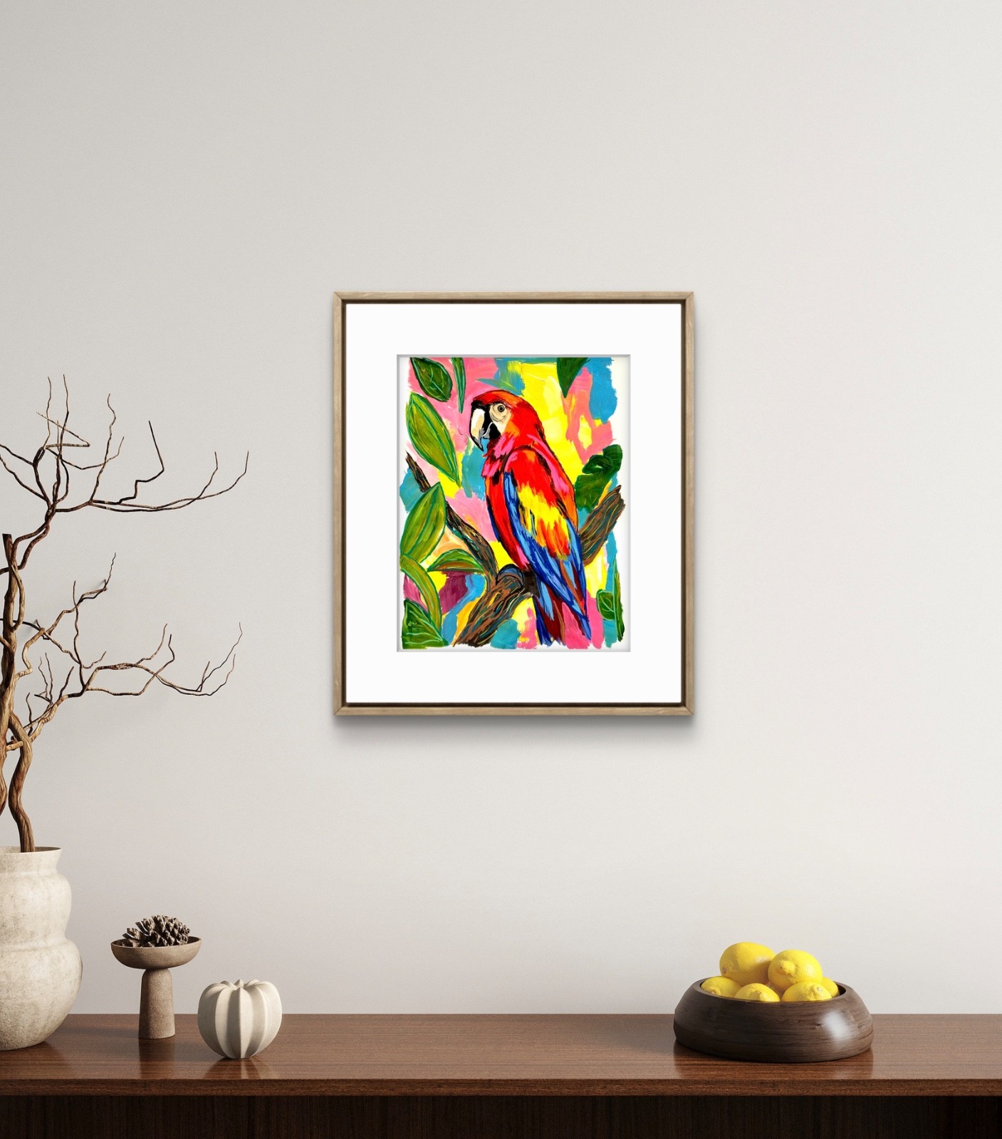Original Parrot Bird 11×14 Paper Botanical Expressionist Painting Signed Art