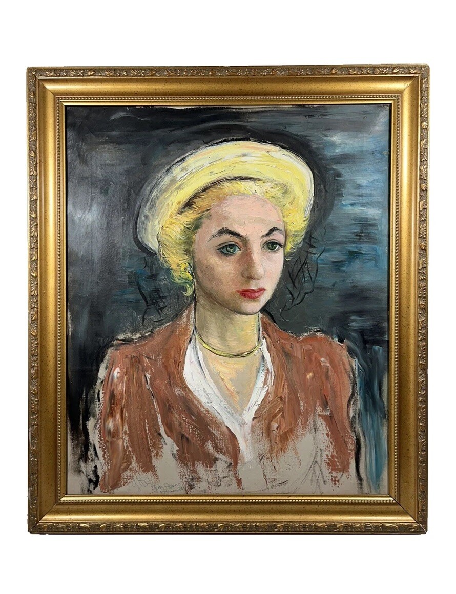 GLADYS ROCKMORE DAVIS MODERNISM ANTIQUE WOMAN PORTRAIT VINTAGE OIL PAINTING