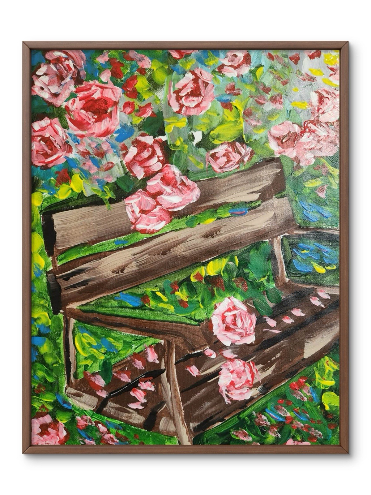 Abstract Colorful Bench Flowers Modern Unique Acrylic Canvas 11X14