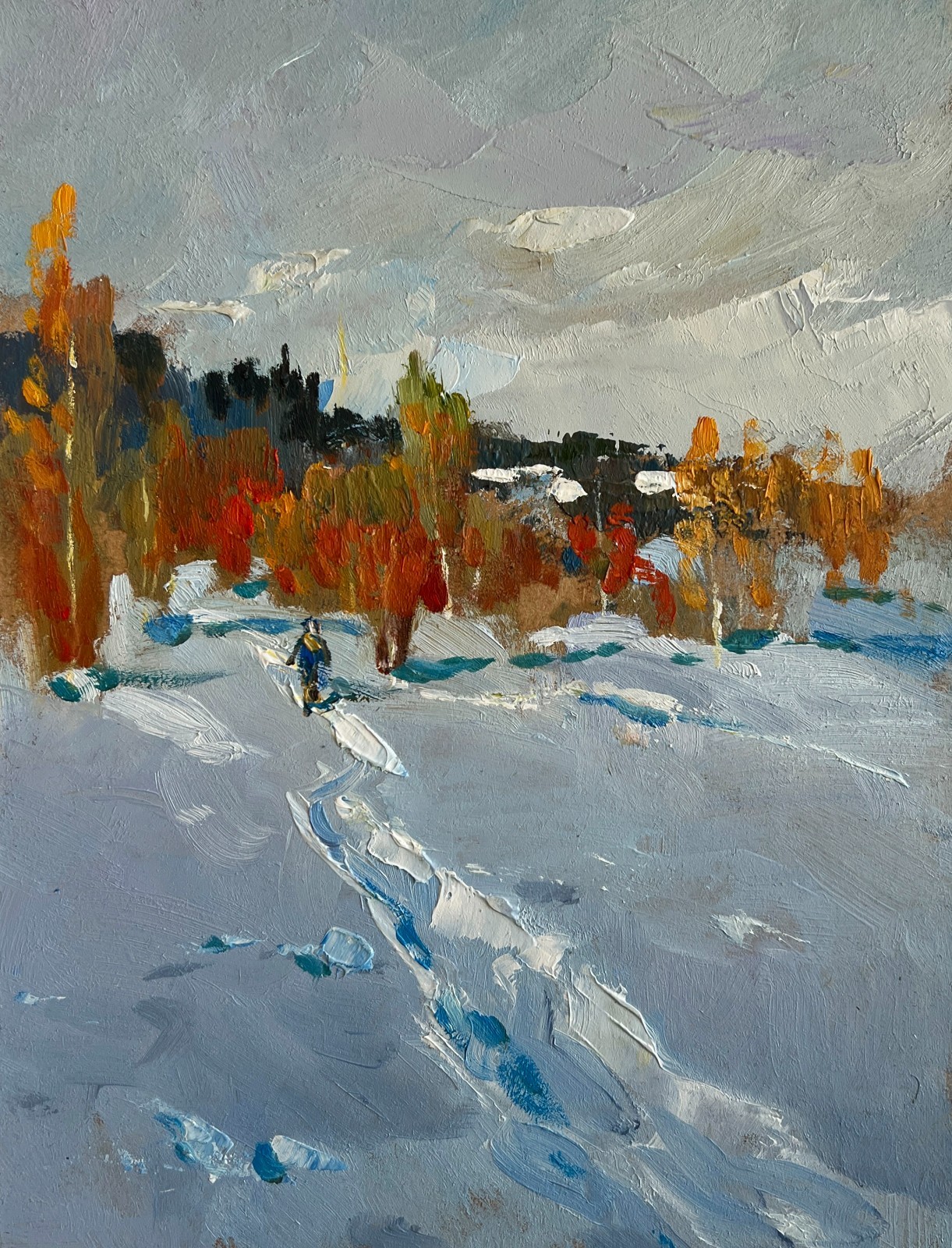 Oil Painting Walking In The Winter Forest Y. Suprunchuk Original nAAA4400