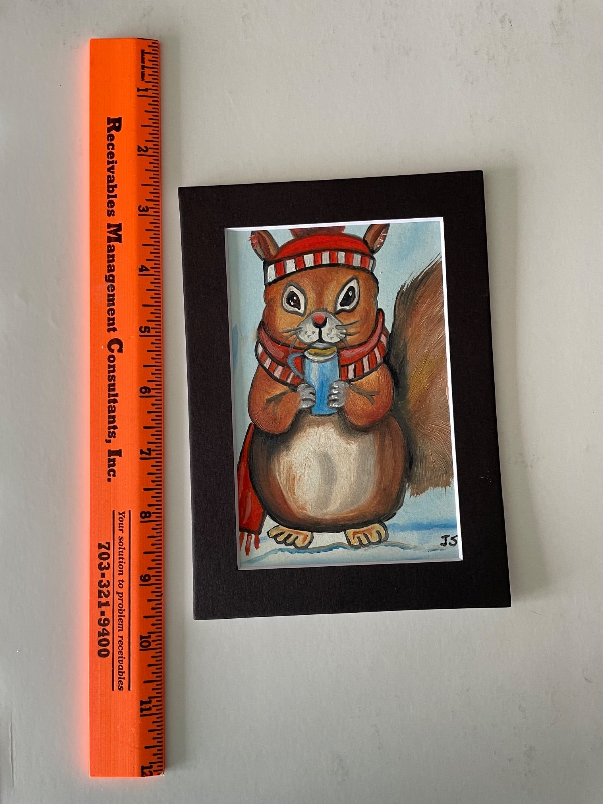 Original oil painting 5 x 7 in including black matte-Free Shipping- squirrel
