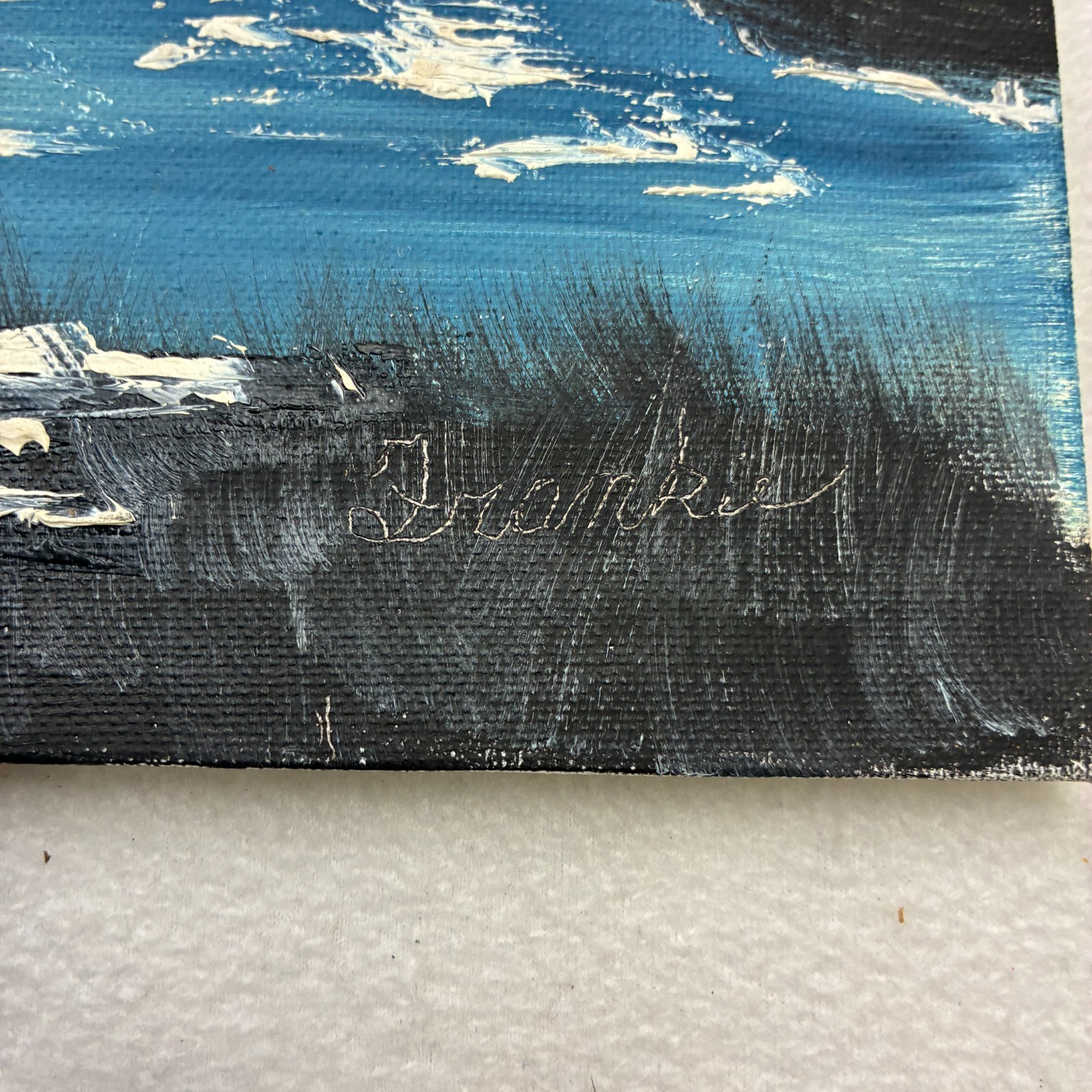 Winter Mountain Lake Original Painted Oil on Canvas Board 20×16 Unframed Signed