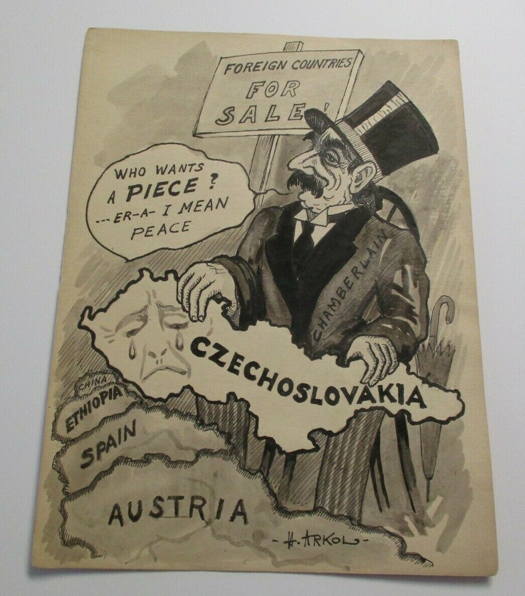 ANTIQUE PAINTING DRAWING ILLUSTRATION SATIRE POLITICAL WAR HISTORY REPEATS ARKOL