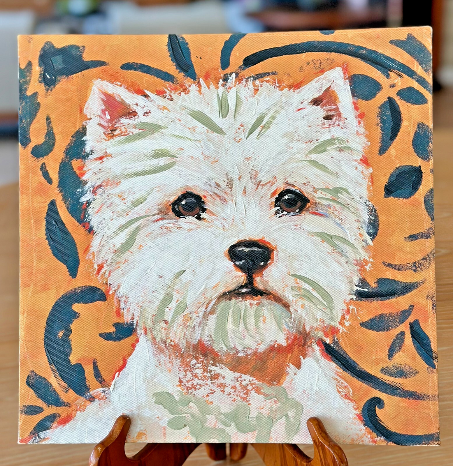 Acrylic Painting on Stretched Canvas Wall Art WESTIE Dog Pet Portrait 12″x12″