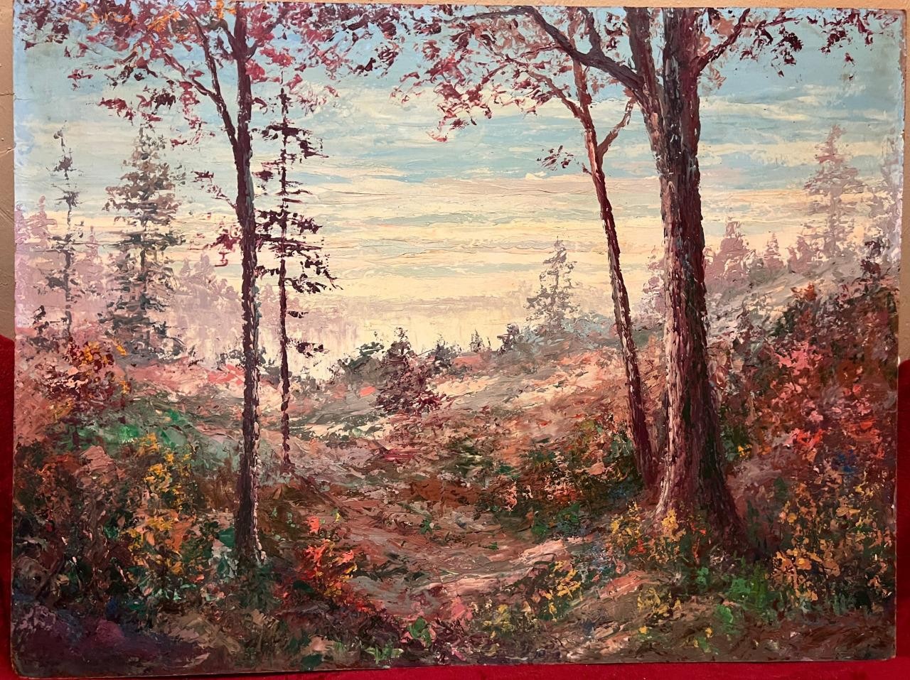 Old 1959 Expressionist Impressionist Landscape Oil Painting Trees Artist Signed