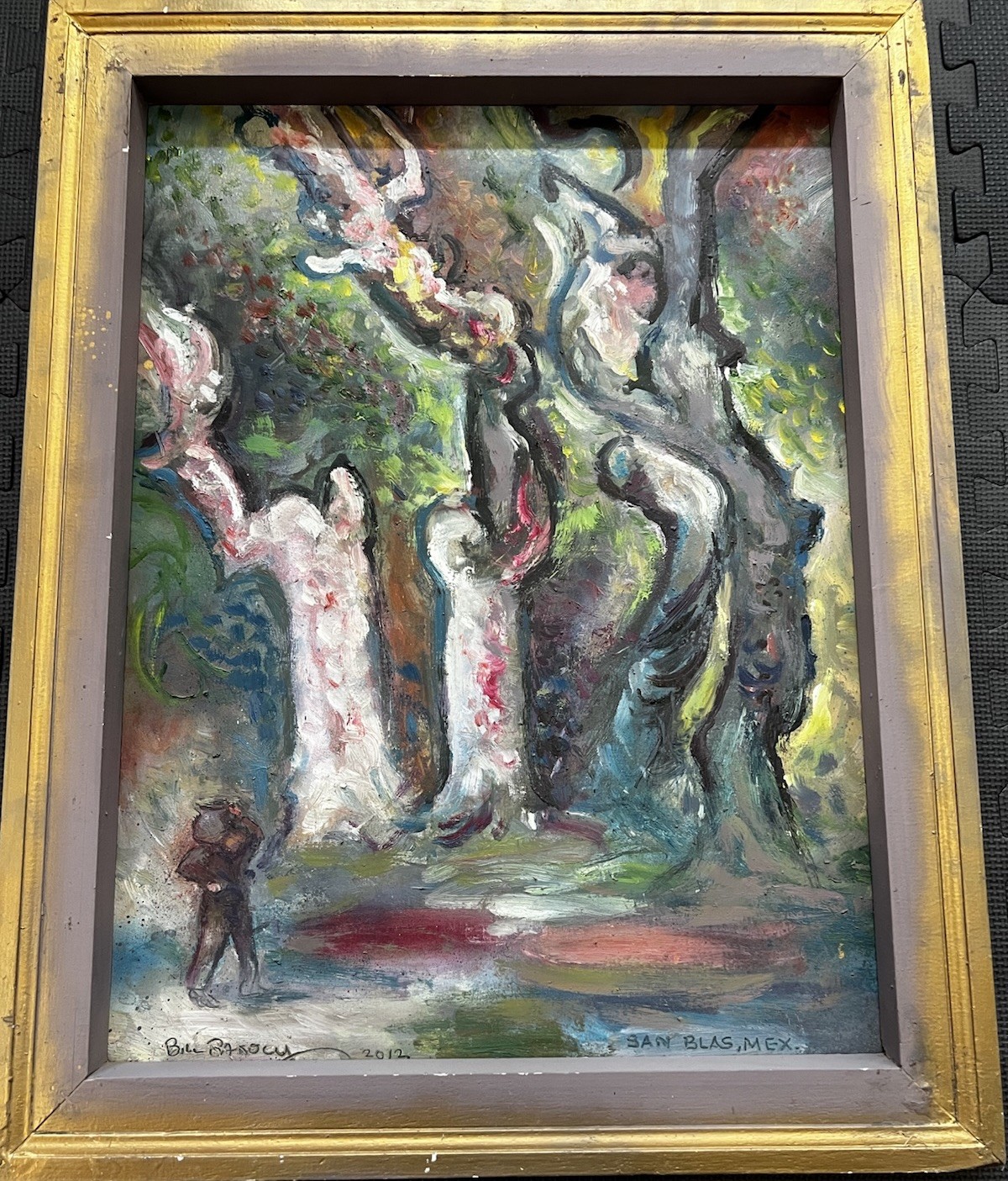 Vintage Acrylic Painting “The Man and The Magical Jungle” by Bill Rakocy