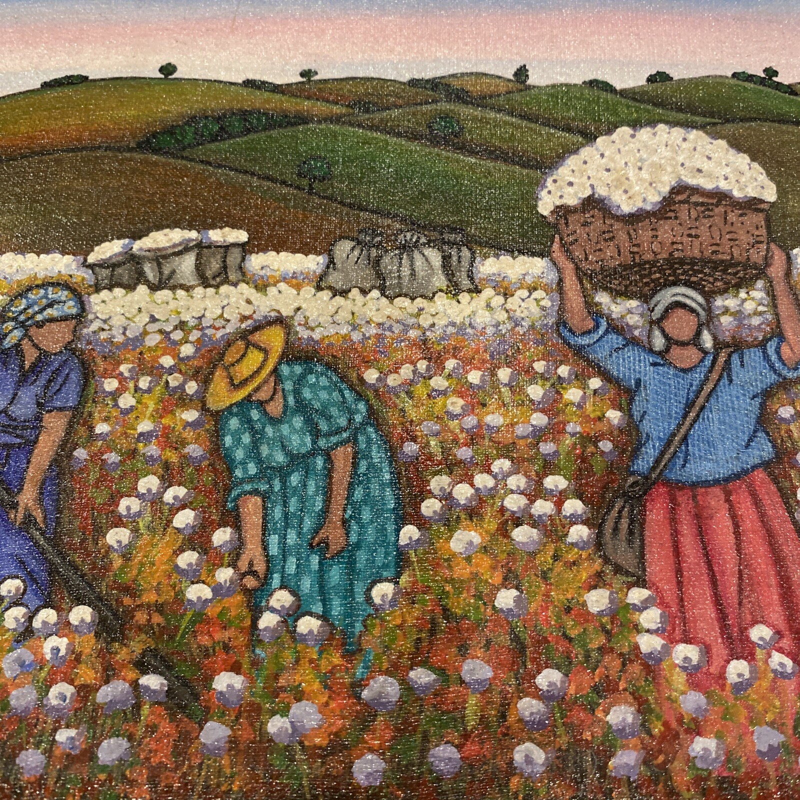 Original Brasil Cotton Fields Rio 95 Artist Signed Maria Do Carlo 1995 12.5 X 6