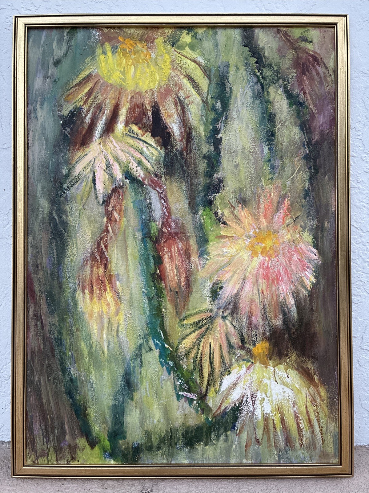 KERTTU CASSEN FINNISH ABSTRACT REALISM FLOWER NIGHT BLOOMING CEREUS OIL PAINTING
