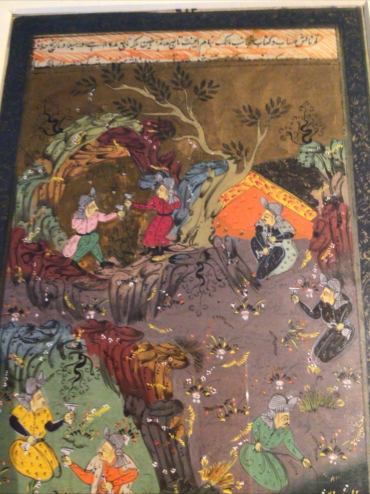 Antique Persian “Mogul Drinking Scene” Text Book PAINTING Ottoman page Art