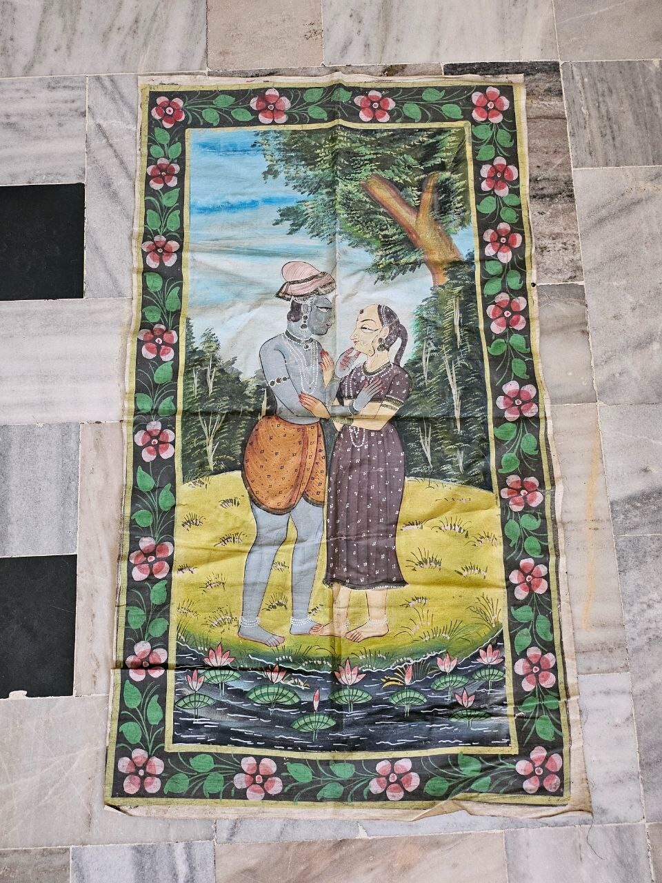 Vintage Basholi Pichwai Painting – Traditional Indian Hand-Painted Art Hindu Art