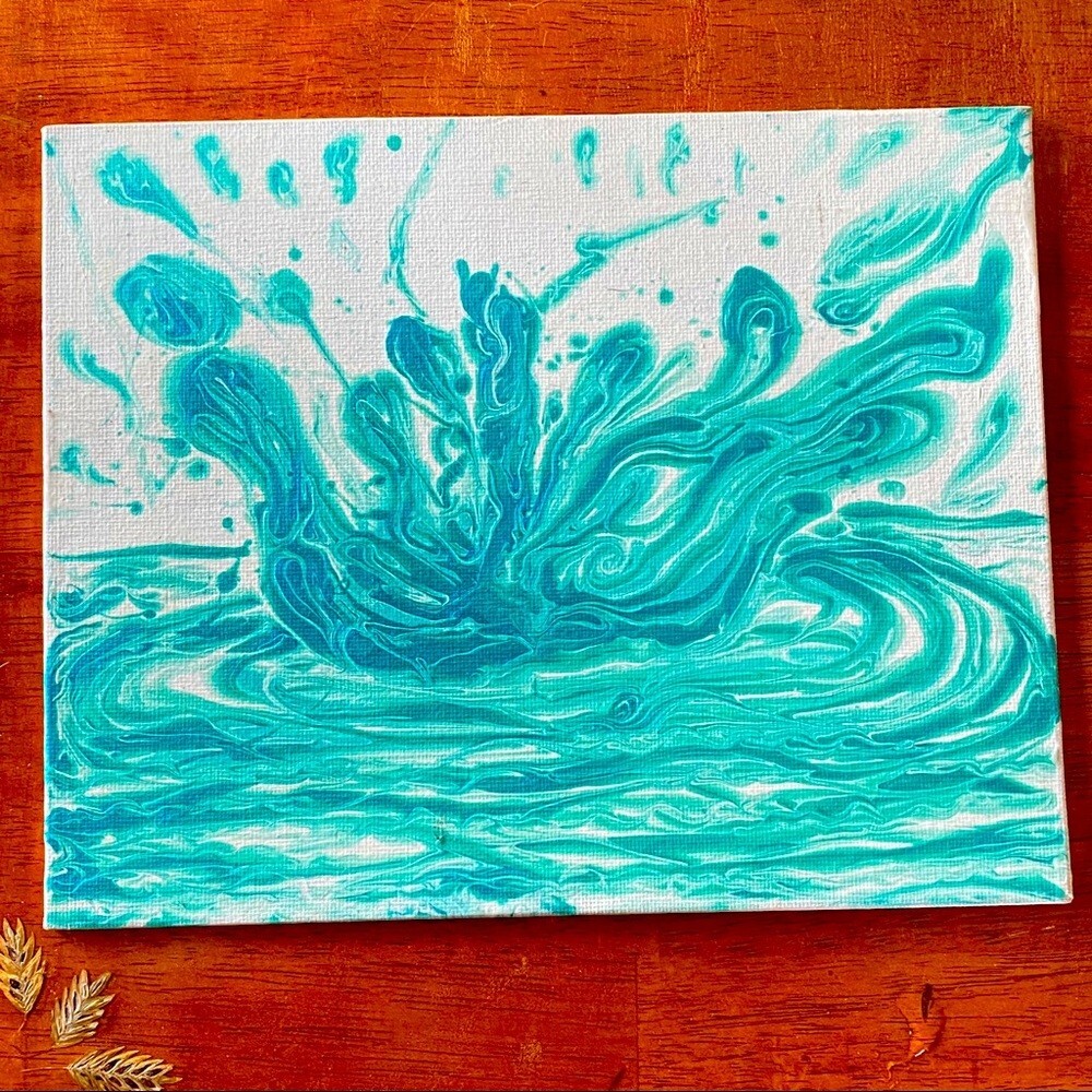 Water drop Original pouring fluid painting hand made