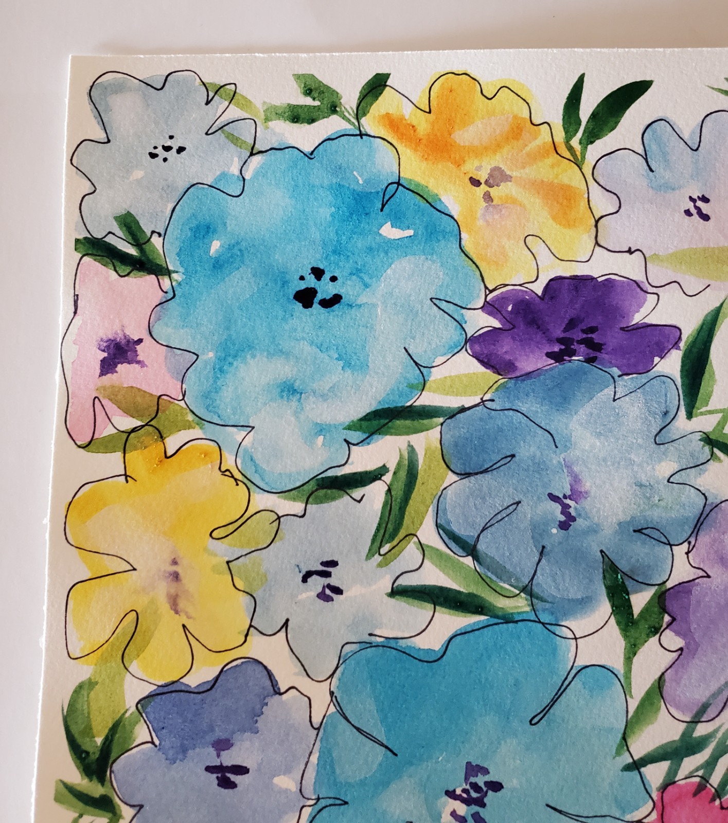 ORIGINAL ABSTRACT FLORAL ARTWORK PAINTING WATERCOLOR ON PAPER 16X12 ooak