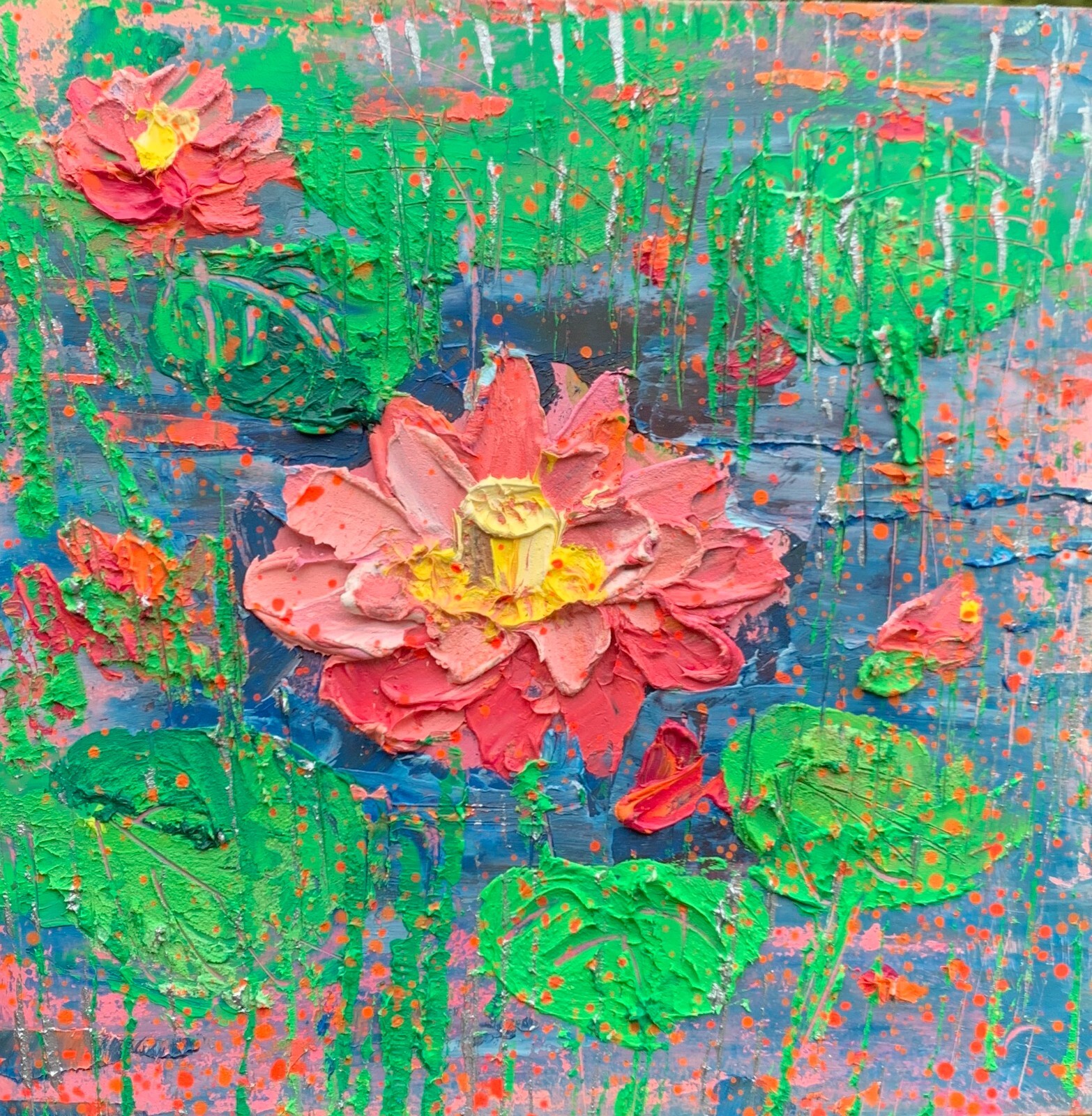 Water lilly painting Impressionism oil River painting Pond Painting Lily flowers