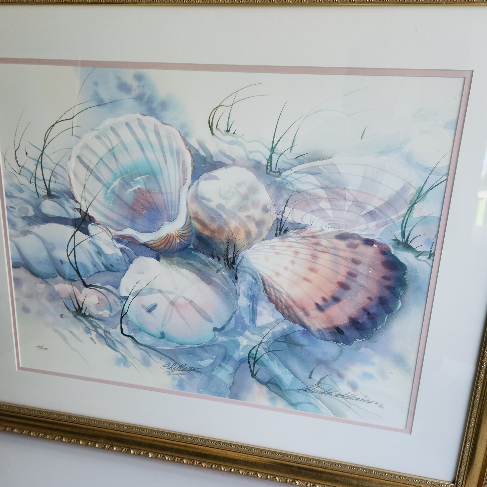 Seashells Richard E. Williams Watercolor Painting Signed Numbered Framed 35″x29″