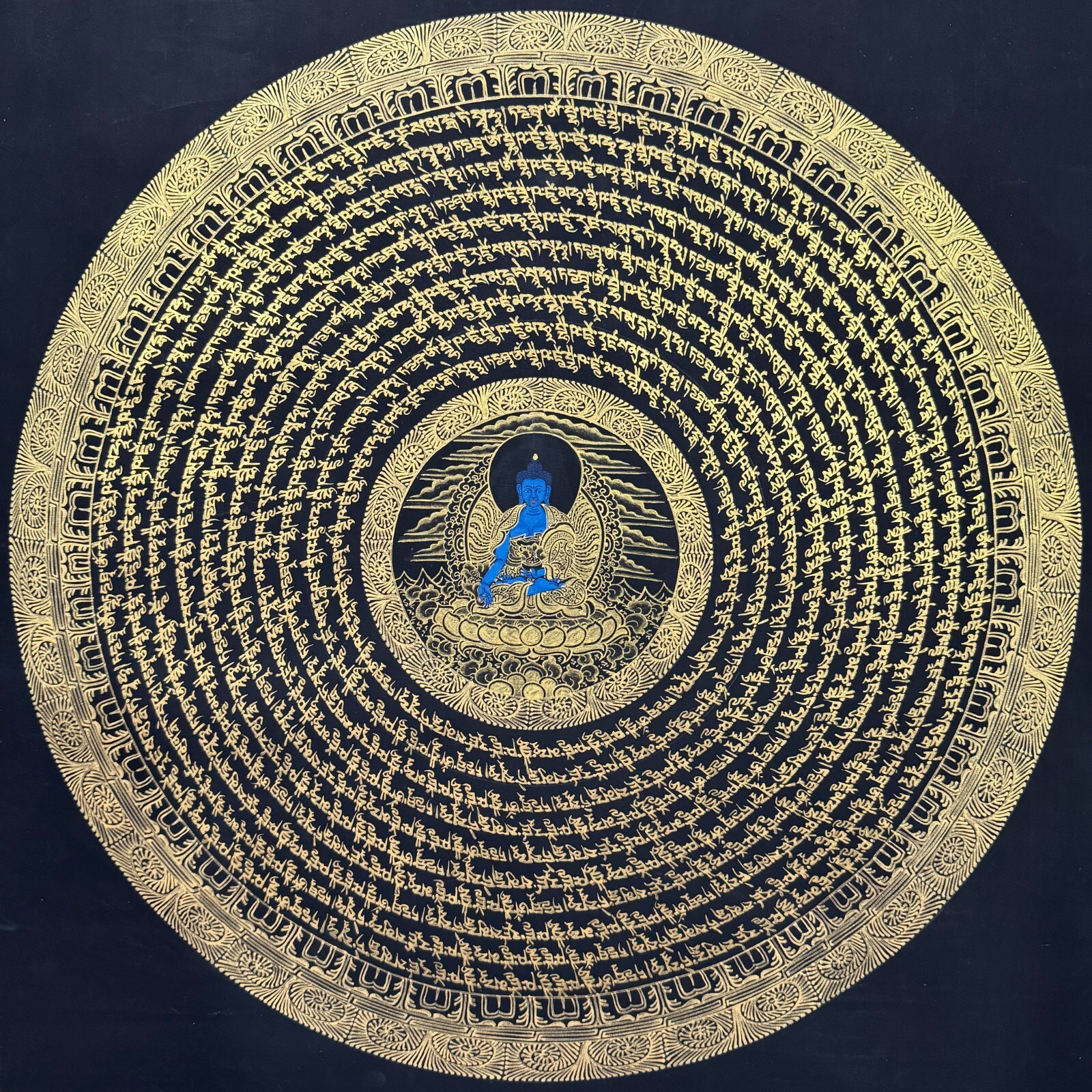 Silk Brocade Mounted Medicine Buddha, Healing Buddha Mandala Thangka