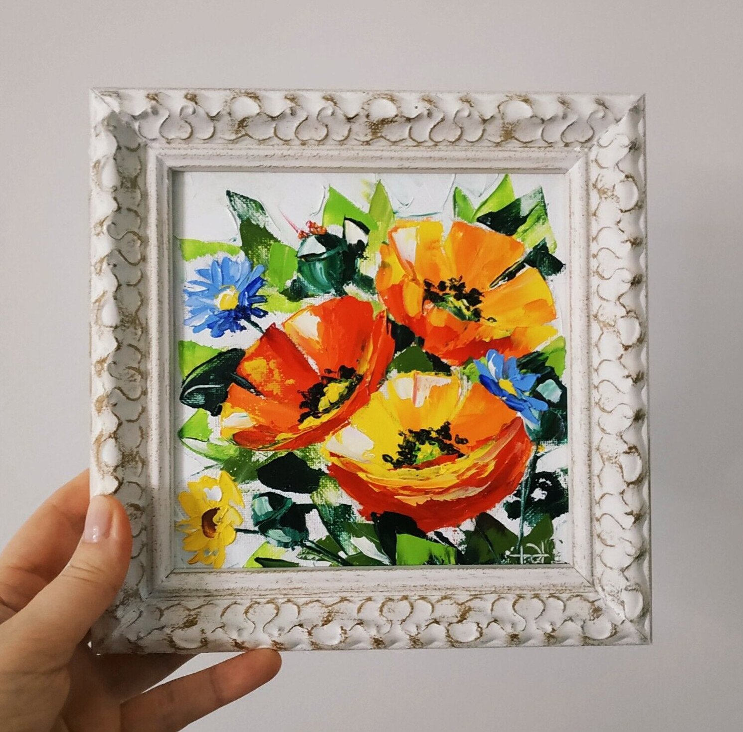 California Poppy Painting Landscape Original Oil Painting Unframed 6×6″