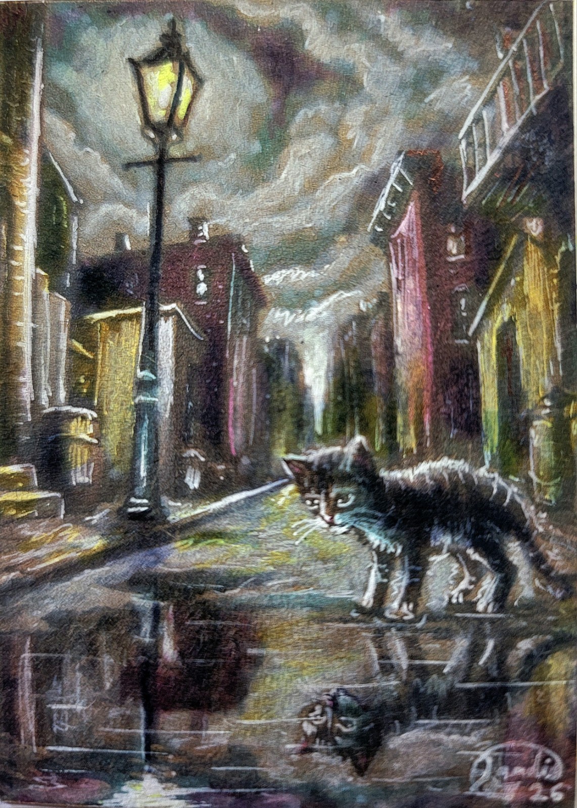 Jacob Landis HANDMADE ORIGINAL Whimsy ACEO Cute Kitten And Fan «A Cool Rest»