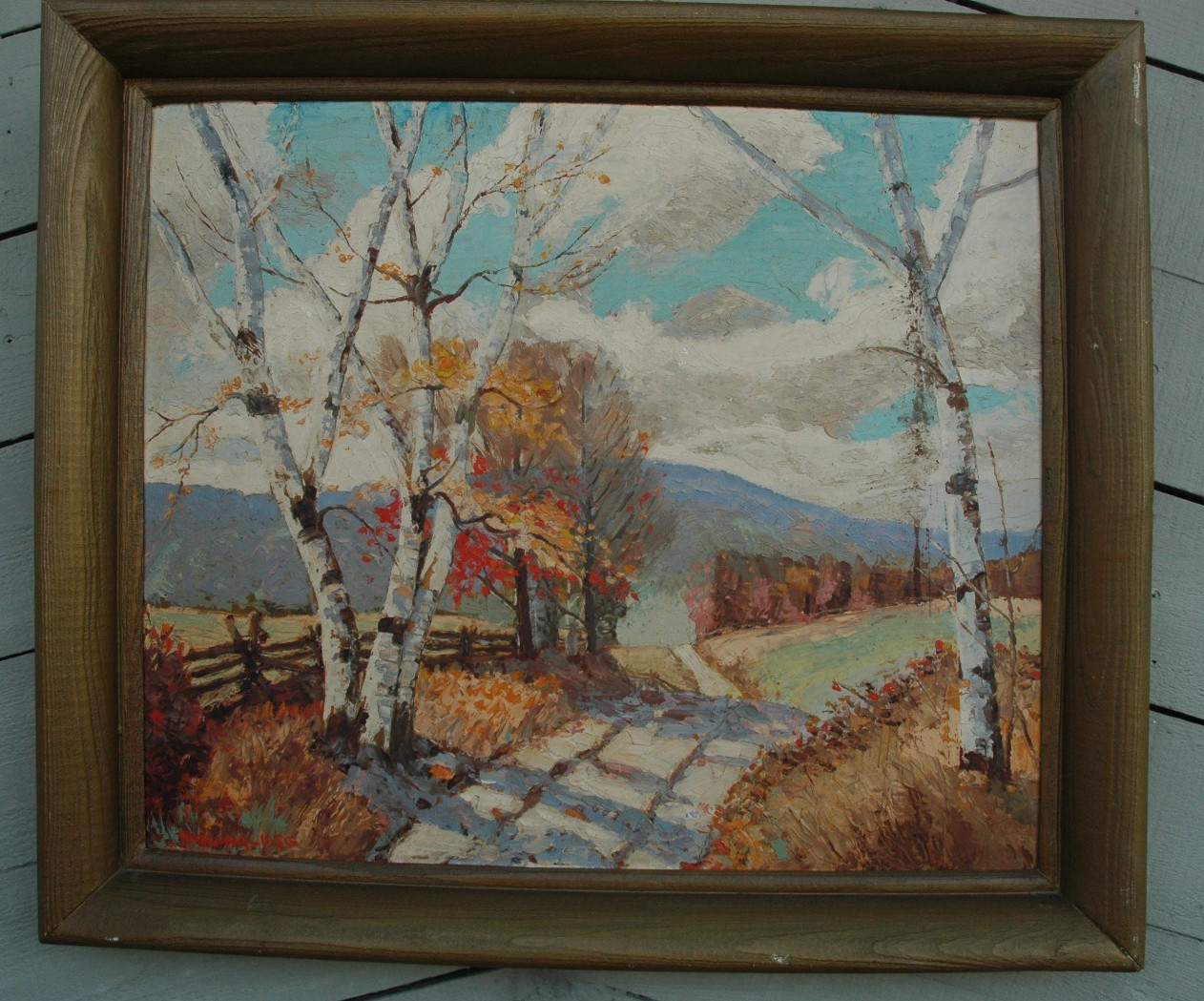 1956 Impressionist Autumnal Landscape With Birch Trees by Artist Borge Hedlund