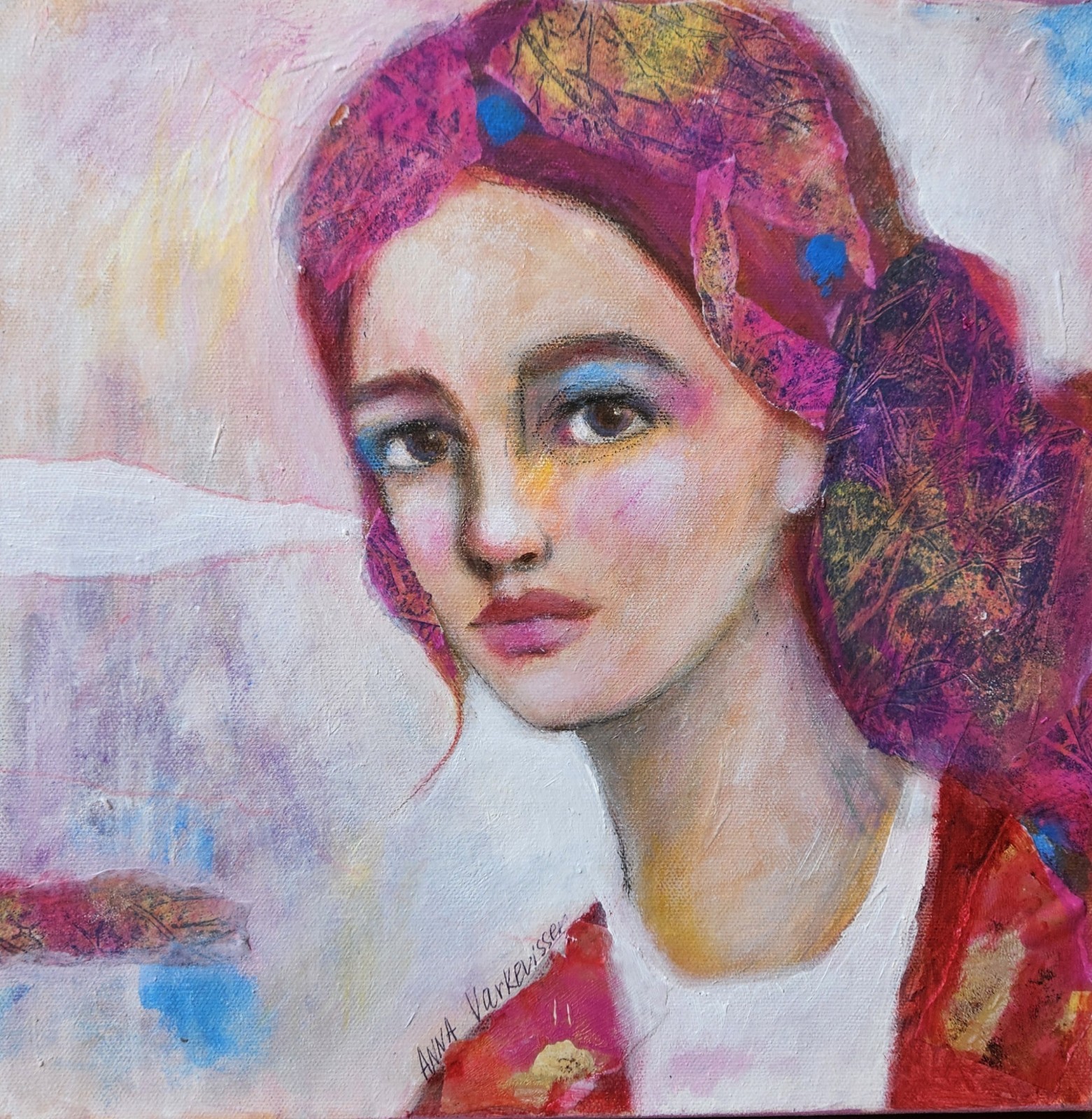 Painting Original Woman Face Portrait GALLERY WRAPPED CANVAS 12x12x1.5 «