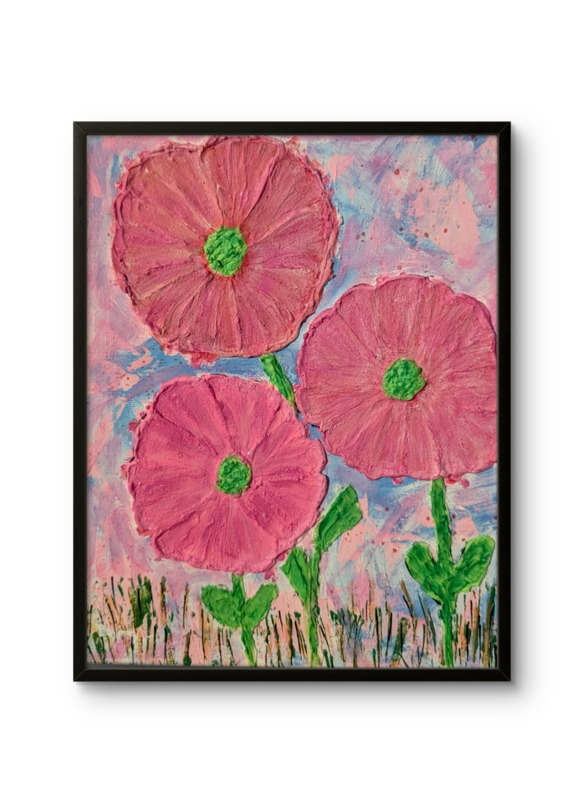 Pink Floral Pallet Knife Texture Art, Acrylic on 8x10x.25 Canvas Board – OOAK
