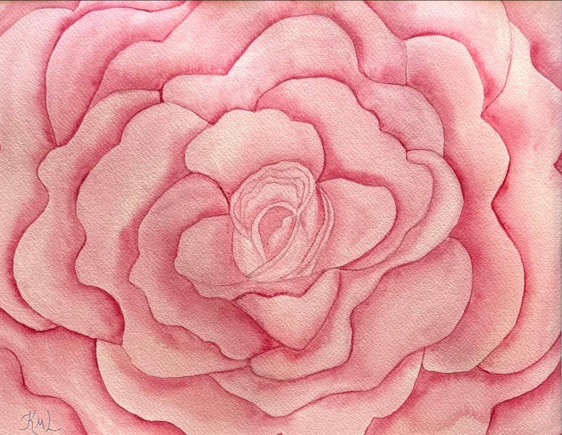PAINTING WATERCOLOR FLOWER ROSE PINK 11X14 AND MAT 16X20 ORIGINAL ART FLORAL