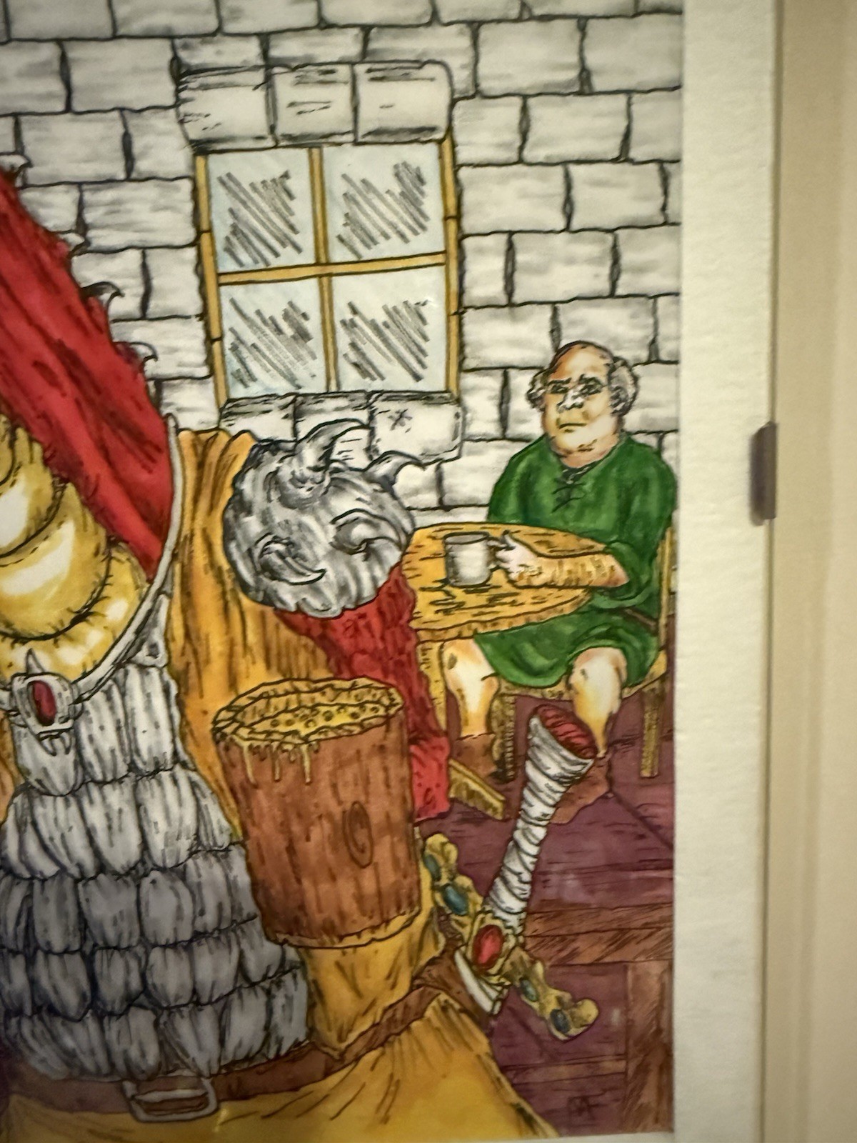 “The Dragon Bar” Original Artwork 8×11” Art In Frame Knights D&D Fantasy Beer