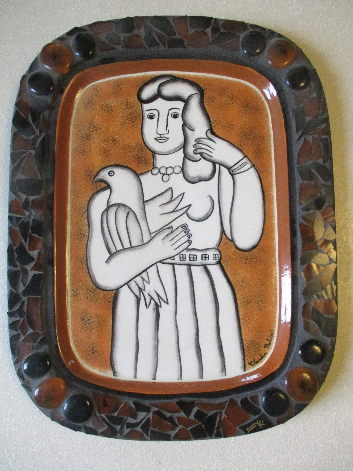Contemporary Studio Art Pottery Ceramic Charger Tray Plate Claudia Beldent
