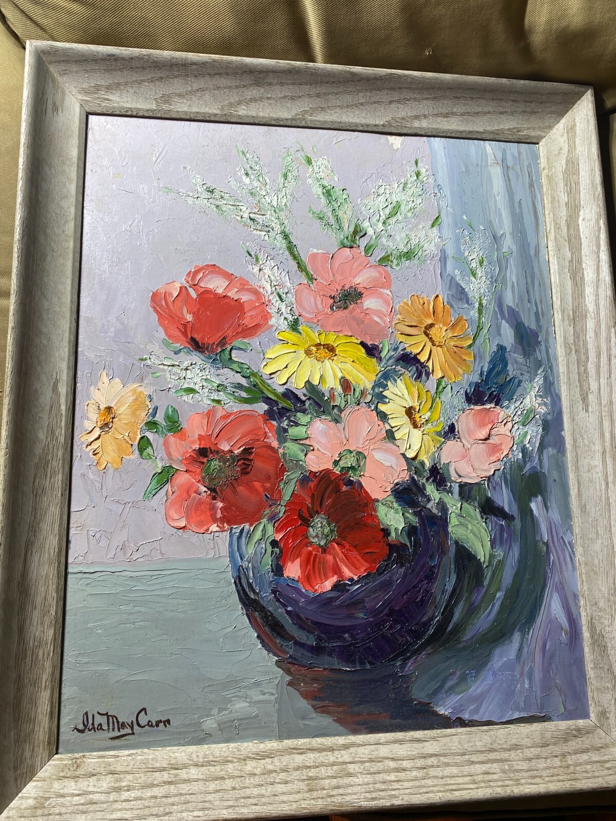 Ida May Carr «Vase Of Multi-Color Flowers» – Oil Painting – Signed And Framed