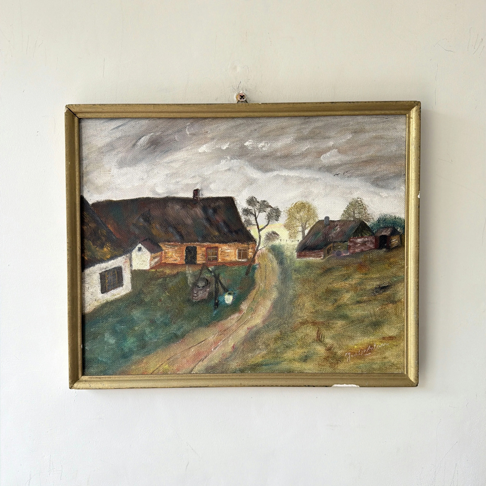 Vintage Farm Oil Painting «Rural Cottage» Timeless Small Artwork