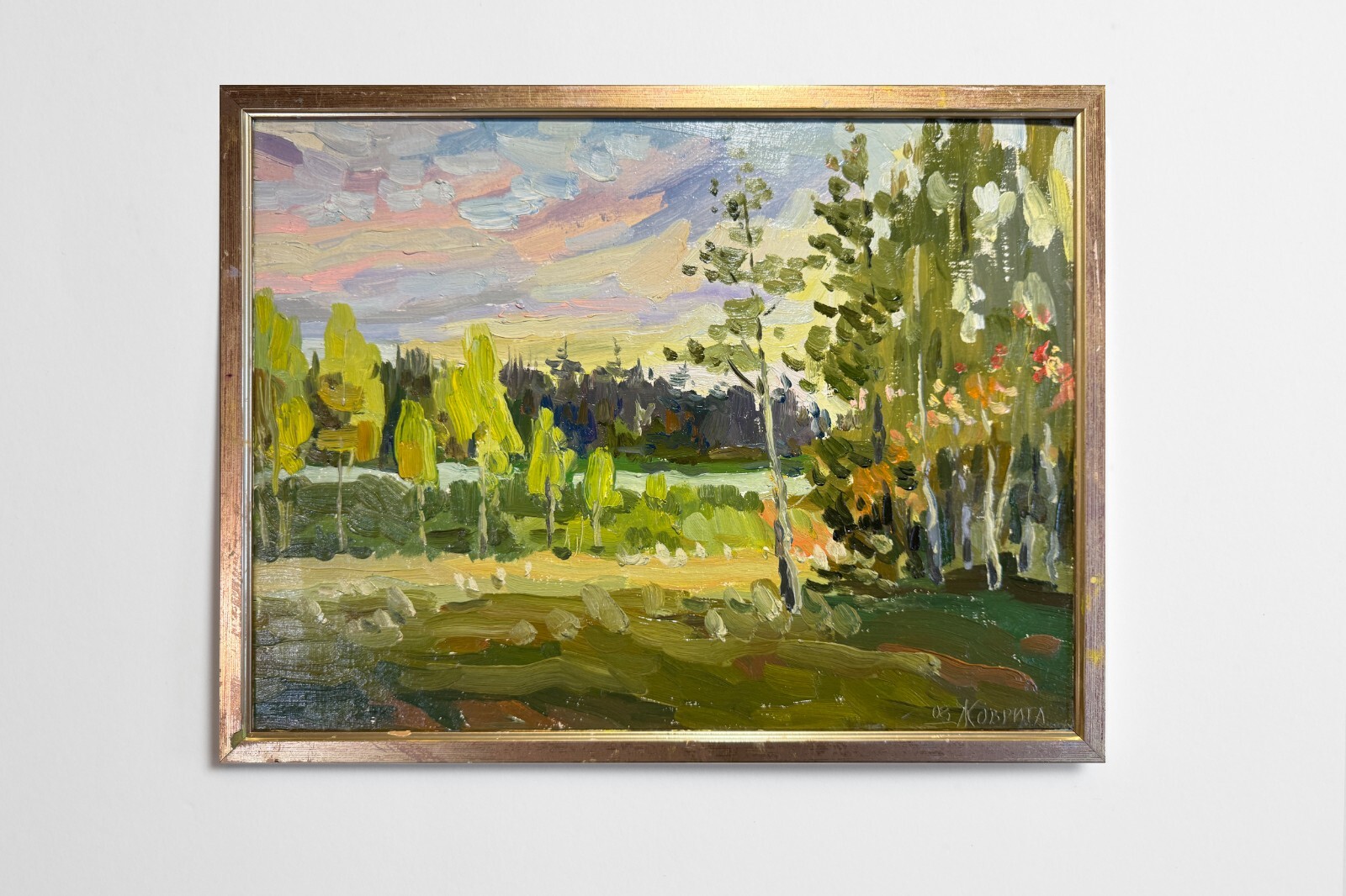 Oil painting Evening Ukrainian painter Canvas Framed original Decor landscape