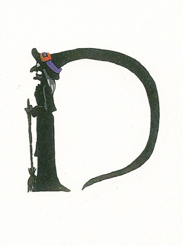 SCRAPBOOKING HALLOWEEN ALPHABET LETTER D 1.5X2 RYTA Salem Witch Folk Art Broom