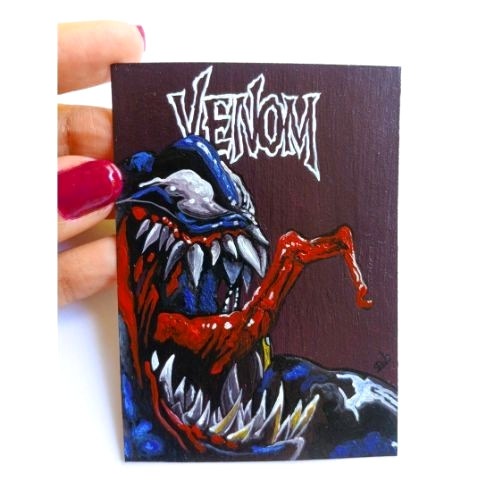 ACEO Original Venom Ordered Pop Art Marvel Hiro Fan Acrylic Hand Painting NEW