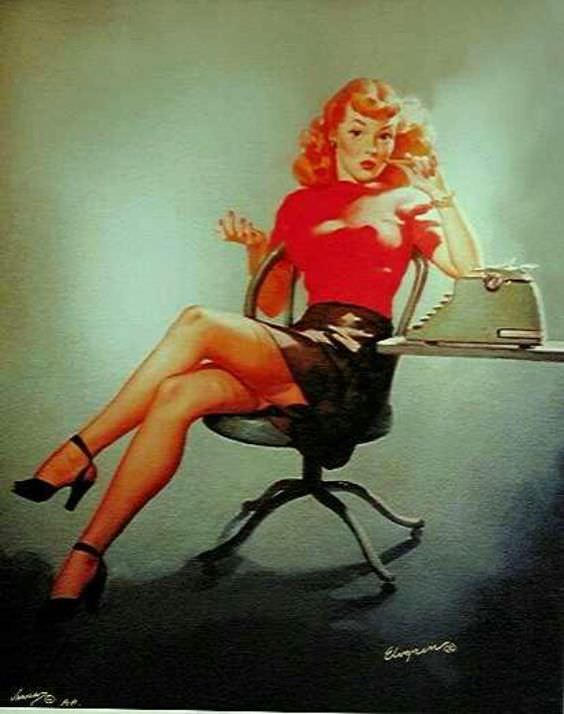 VINTAGE SECRETARY ELVGREN PINUP 8X11 SEAM STOCKINGS UPSKIRT Pin-Up ILLUSTRATION