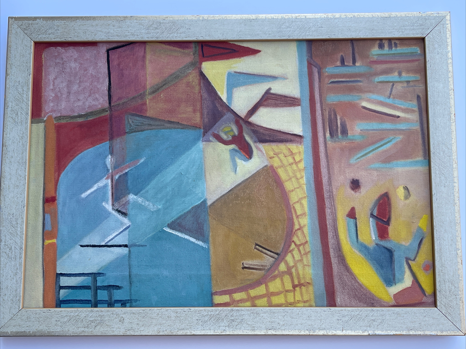 ANTIQUE CIRCUS PAINTING ABSTRACT CUBIST CUBISM MODERNISM MID CENTURY PERFORMERS