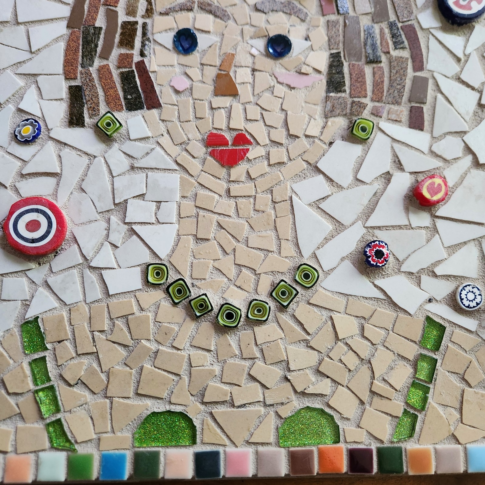 13×13″ Handmade Mosaic Portrait Wall Art, Colorful Folk Art Woman Tile Panel