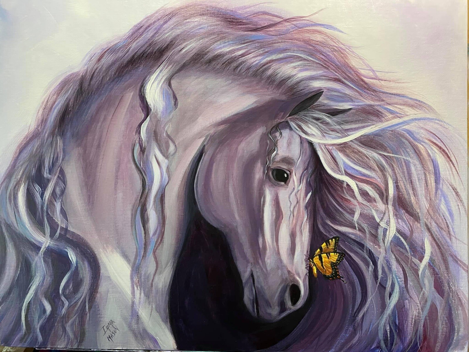 Horse Painting “Butterfly Kisses” 9×12 inches HD Metal Print by Irma on Aluminum