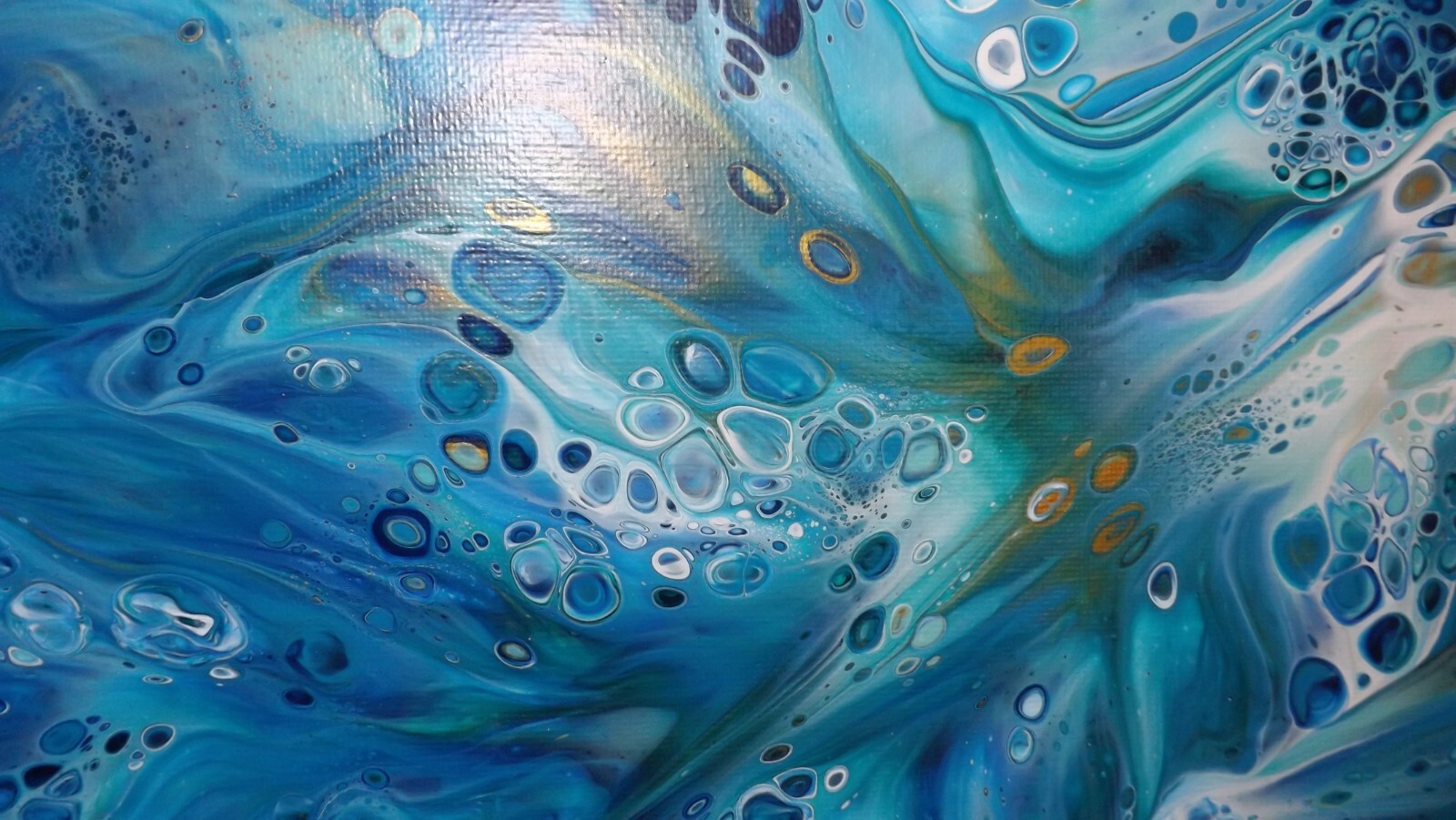 16″ 20″ inch Blue/Green fluid art/ canvas smash w/Gold,green,lake blue,white