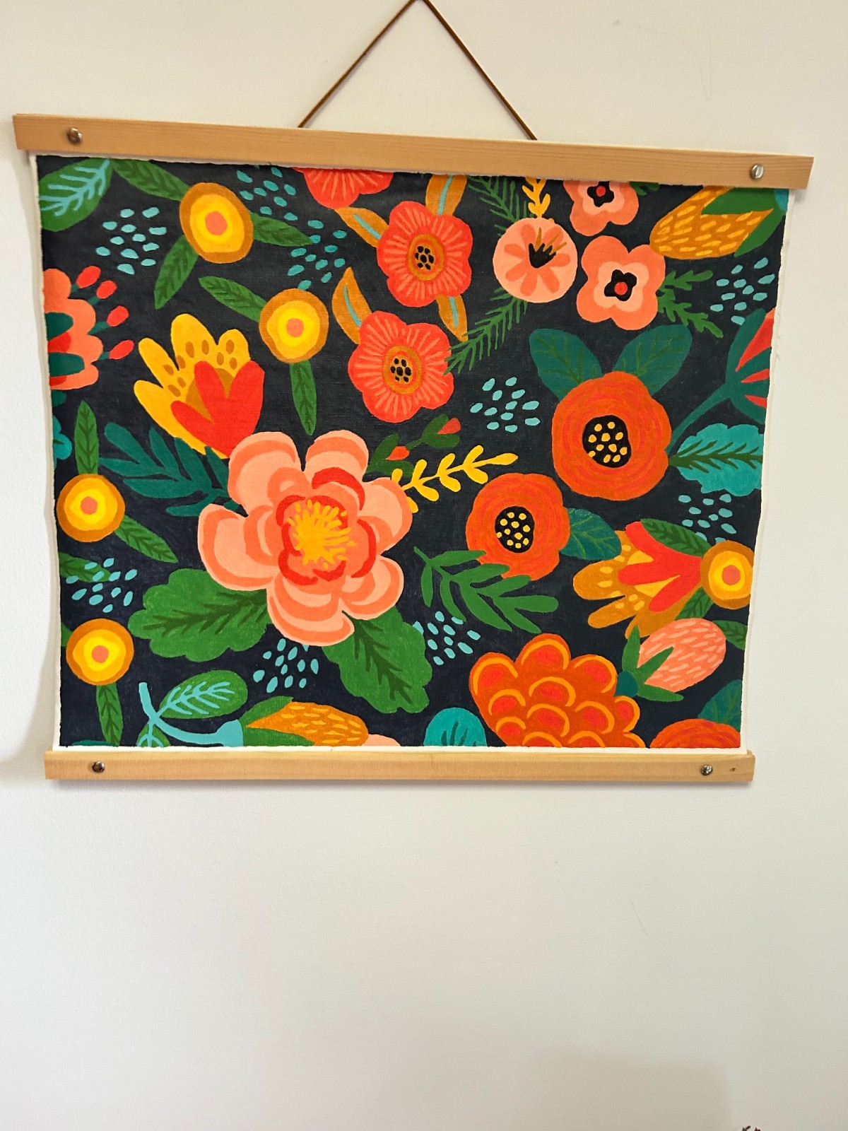 Floral Abstract in Acrylic on canvas – 16″ x 20″ – Wood & leather frame