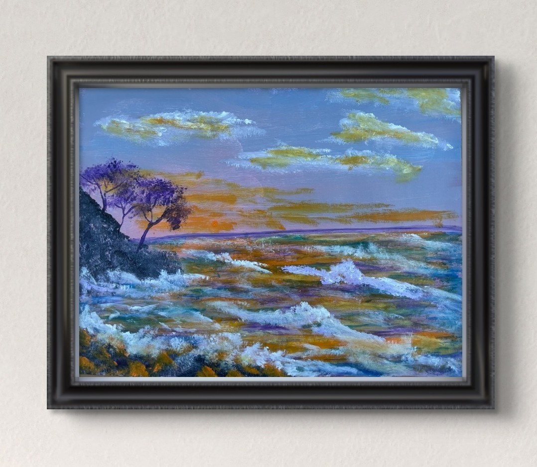 Original Seashore Sunset 9×12 Canvas Expressionism Abstract Design Home Art