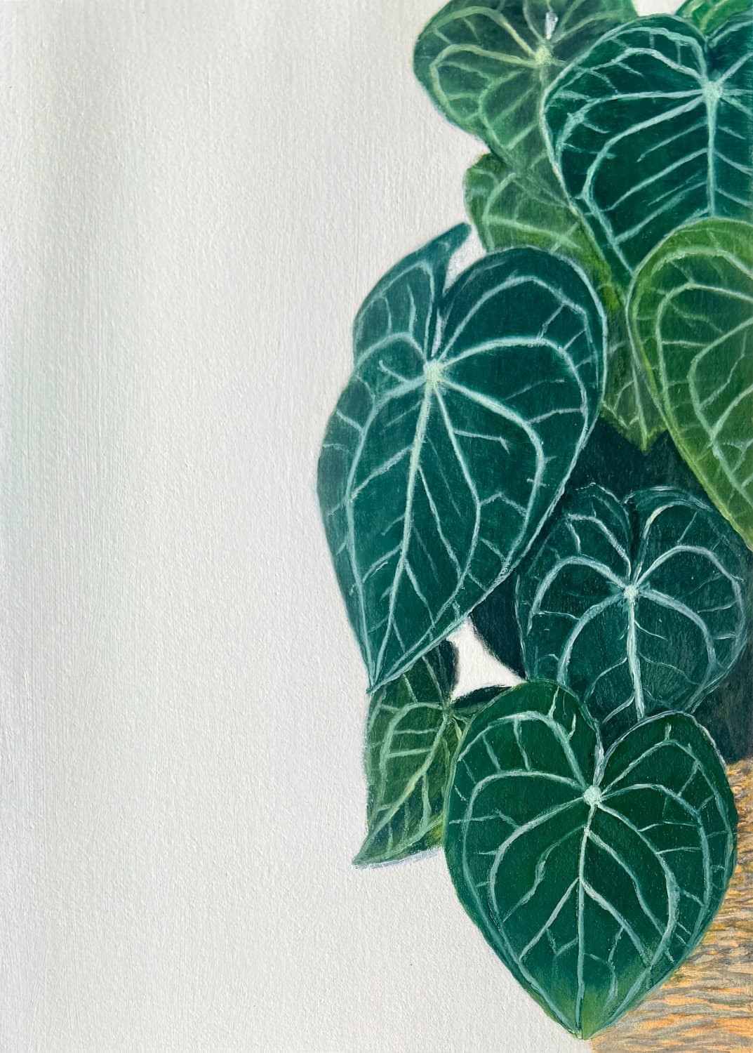 Anthurium Plant Original Oil and Mixed Media Painting on Paper 7″x5″ Home Decor