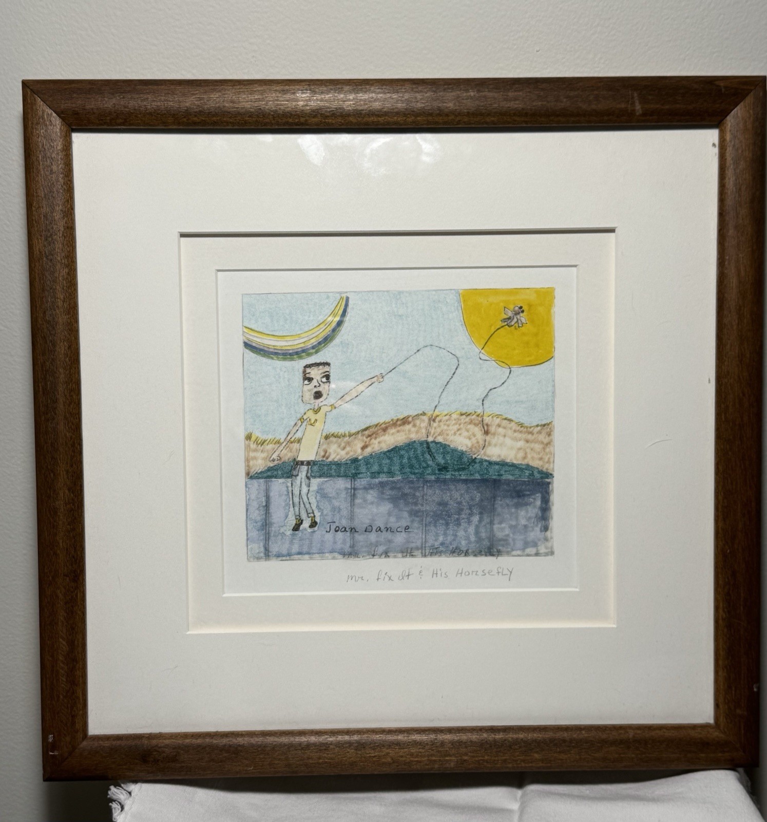 Joan Dance Original Outsider Folk Art Watercolof Mixed Media Signed Framed